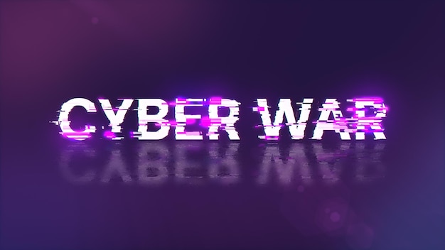 Rendering 3D di testo di guerra informatica con effetti di schermo di glitch tecnologici