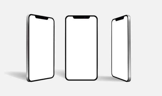 Rendering 3D di tre modelli di smartphone su sfondo bianco