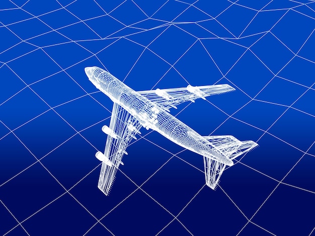 Rendering 3D di un aereo che vola sopra un mare