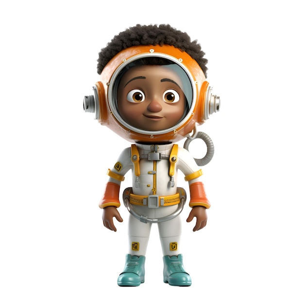 Rendering 3D di un astronauta con un'acconciatura afro