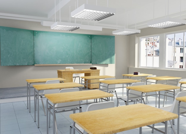 Rendering 3D di un'aula scolastica