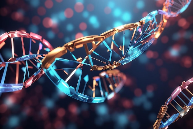 Rendering 3D di un background medico con filamenti di DNA