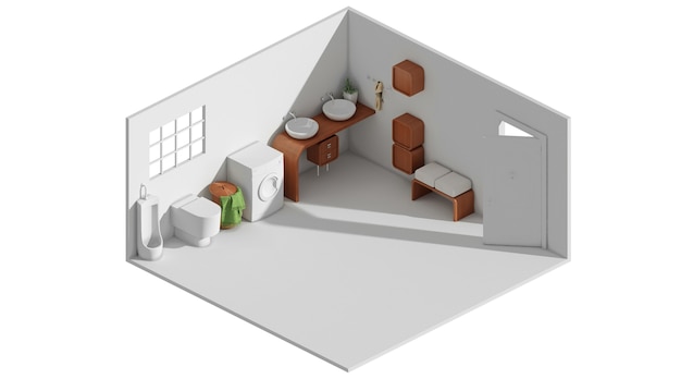 Rendering 3D di un concetto di layout di cucina pulita minimalista