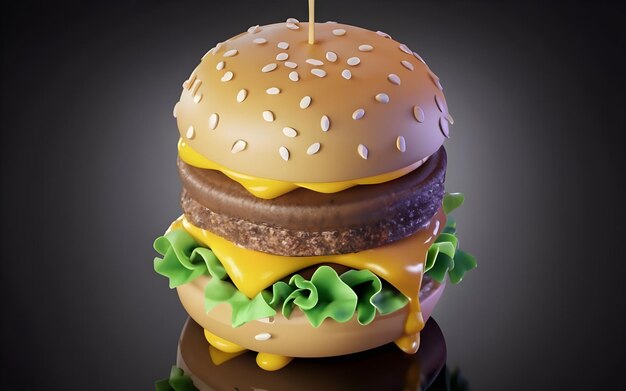 Rendering 3D di un delizioso hamburger