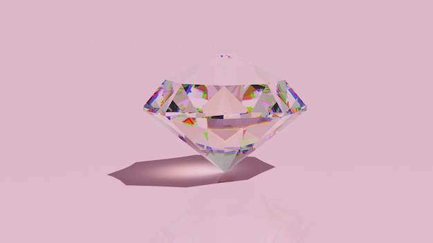Rendering 3D di un diamante su uno sfondo rosa. Salvaschermo di sfondo con un diamante