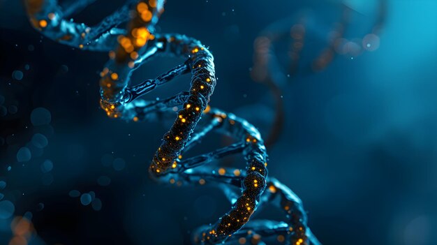 Rendering 3D di un DNA incandescente Concetto di struttura dei genomi molecolari della biochimica