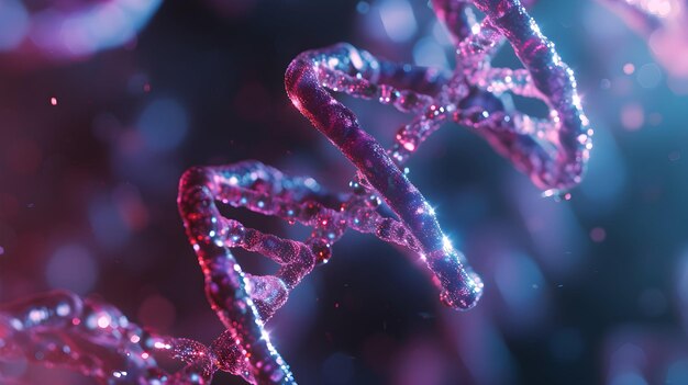 Rendering 3D di un DNA incandescente Concetto di struttura dei genomi molecolari della biochimica