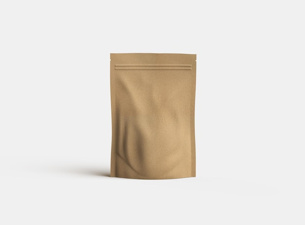 Rendering 3D di un doypack di carta generico con cerniera su uno sfondo chiaro