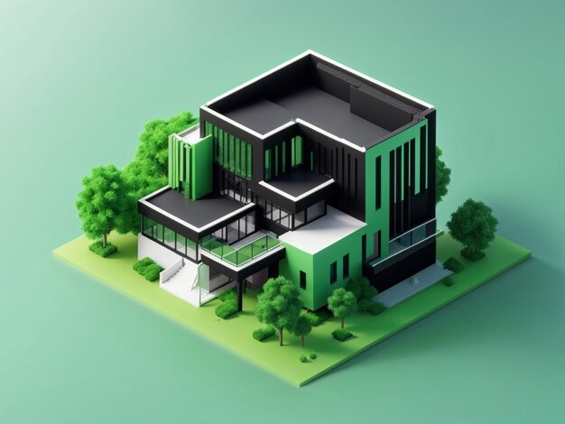 Rendering 3D di un edificio astratto con sfondo gradiente generativo ai