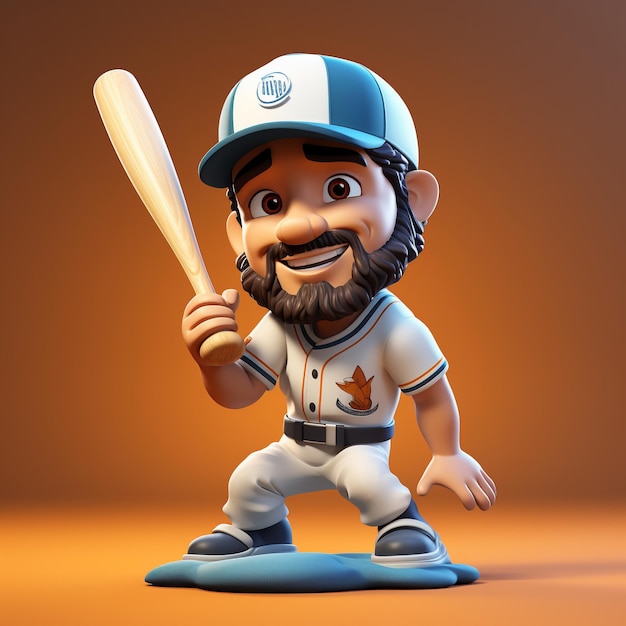 Rendering 3D di un giocatore di baseball in azione