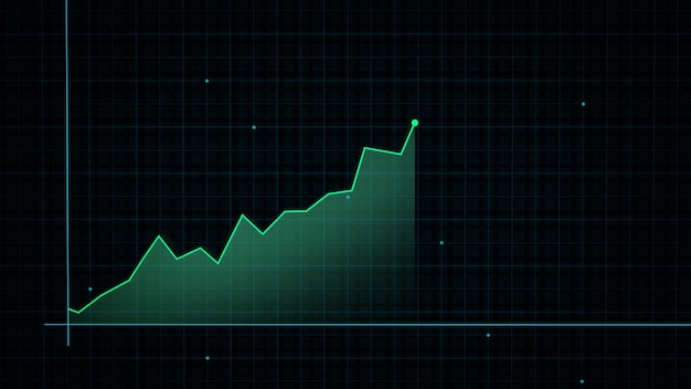 Rendering 3D di un grafico a linee di reddito digitale in stile tecnologico su uno sfondo di griglia ad alta tecnologia