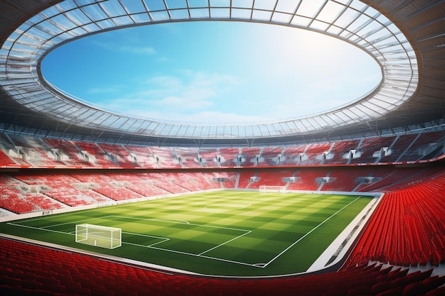 Rendering 3D di un grande stadio di calcio con posti a sedere Ai Generato