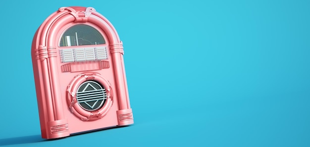 Rendering 3D di un jukebox rosa su sfondo blu