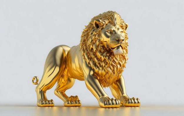 rendering 3D di un leone d'oro sfondo grigio isolato statua d'oro di un leone Leone d'oro