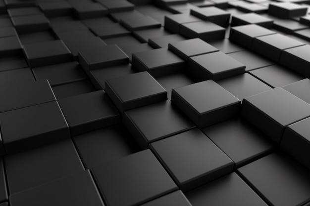 Rendering 3D di un modello di cubi neri per sfondi e texture