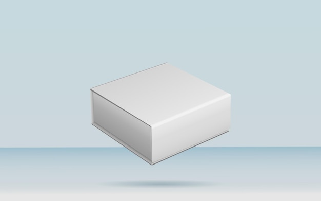 Rendering 3D di un modello di prodotto a scatola bianca realistico sullo sfondo dello studio