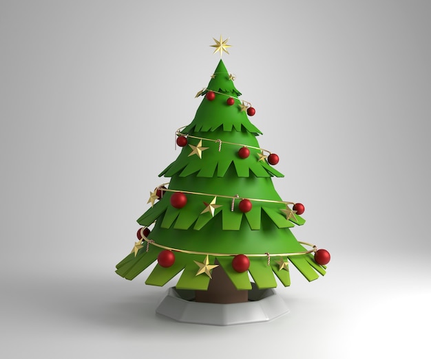 Rendering 3D di un Natale con decorazioni