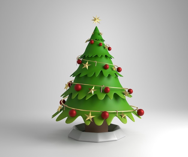 Rendering 3D di un Natale con decorazioni