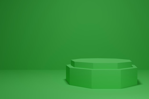 Rendering 3D di un palco o podio verde per mostrare i tuoi prodotti