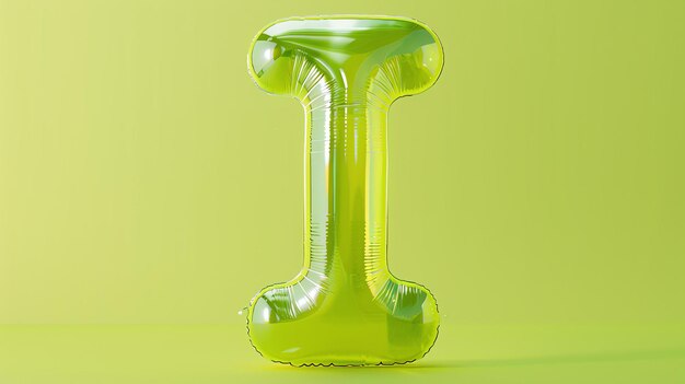 Rendering 3D di un palloncino verde lucido a forma di lettera I Il palloncino è su uno sfondo verde solido