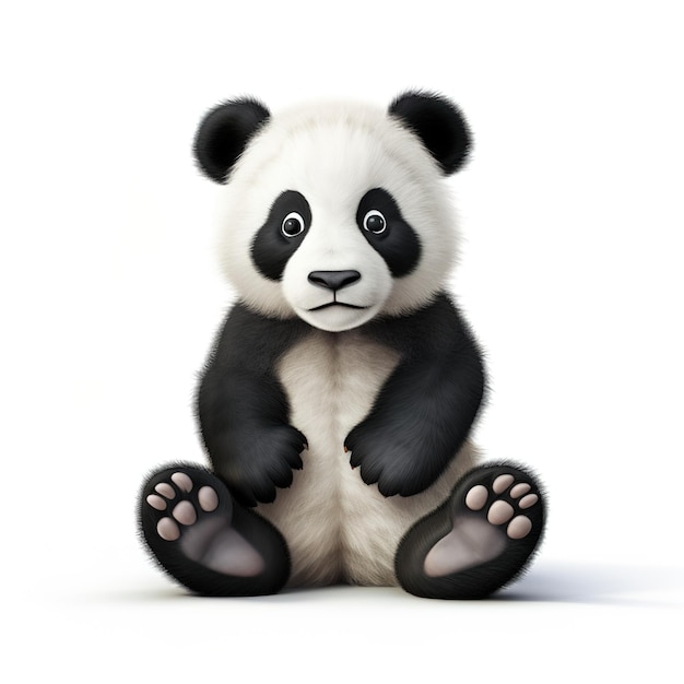 Rendering 3D di un panda dei cartoni animati seduto