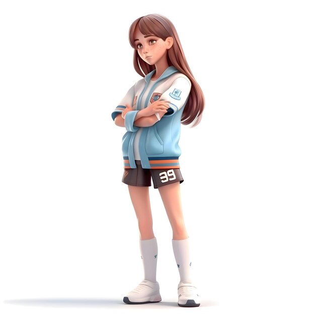 Rendering 3D di un personaggio cosplay femminile isolato su sfondo bianco