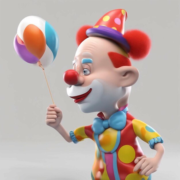 Rendering 3D di un personaggio di cartone animato con un costume di clown isolato su sfondo bianco