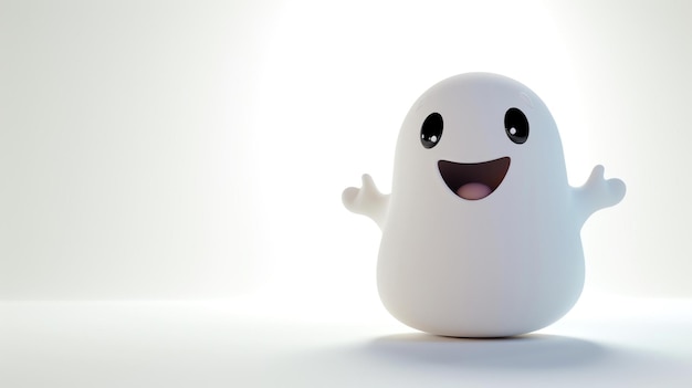 Rendering 3D di un personaggio fantasma carino e amichevole Il fantasma è bianco e ha un semplice design minimalista