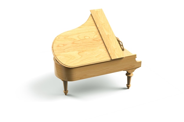 Rendering 3D di un pianoforte a coda bianco