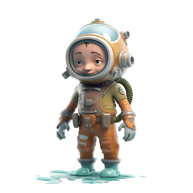 Rendering 3D di un piccolo astronauta carino isolato su sfondo bianco