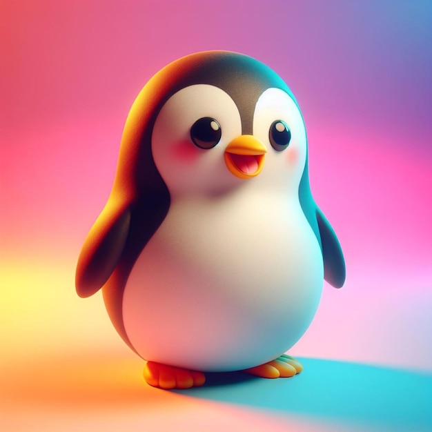 Rendering 3D di un pinguino con uno sfondo colorato