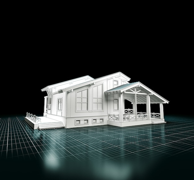 Rendering 3D di un progetto di casa. Architettura