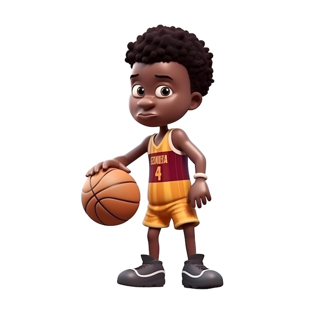 Rendering 3D di un ragazzino afroamericano con basket