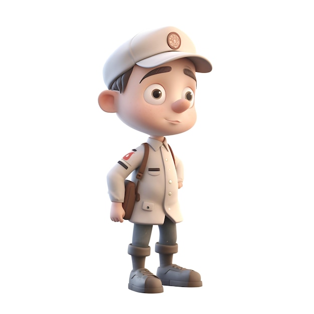 Rendering 3D di un ragazzo carino con berretto e uniforme