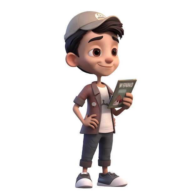 Rendering 3D di un ragazzo cartone animato con cappello da postino e uniforme