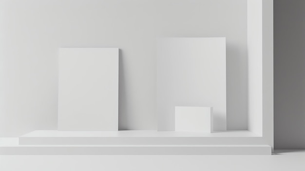 Rendering 3D di un semplice e pulito podio bianco Il podio è composto da tre scatole di dimensioni diverse