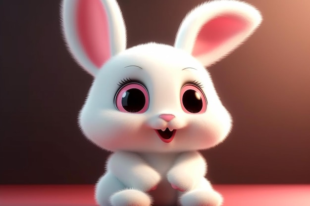 Rendering 3D di un simpatico coniglietto di Pasqua seduto sul pavimento