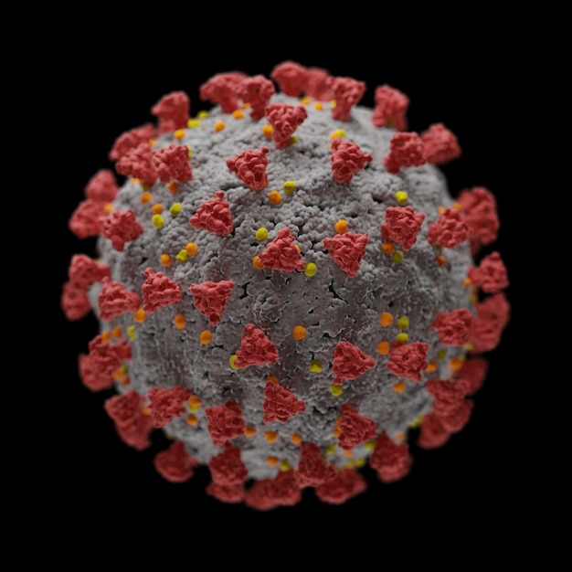 Rendering 3D di un virus Covid 19 del coronavirus Sars Cov2