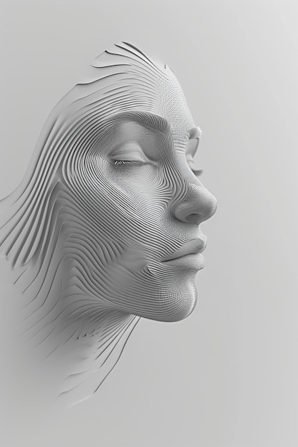 Rendering 3D di un volto femminile minimalista realizzato da un unico volto