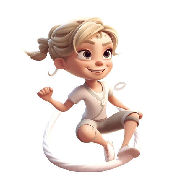 Rendering 3D di una bambina carina che corre isolata su sfondo bianco