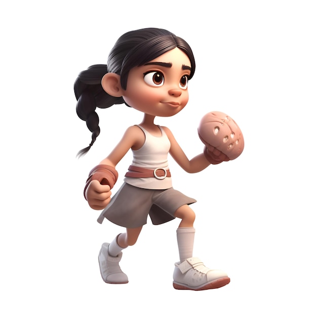 Rendering 3D di una bambina carina con una palla da calcio