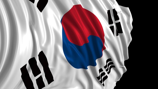 Rendering 3D di una bandiera sudcoreana La bandiera si sviluppa dolcemente nel vento