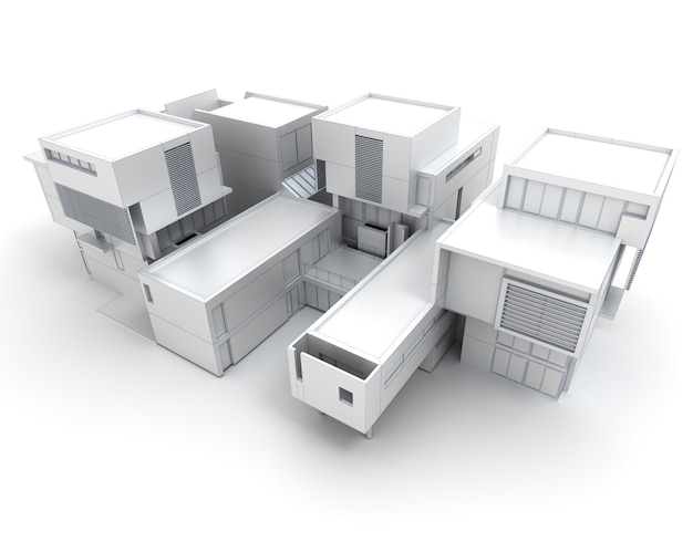 Rendering 3D di una casa di design in bianco