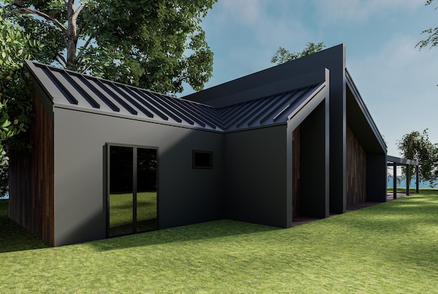 Rendering 3D di una casa moderna Barnhousestyle