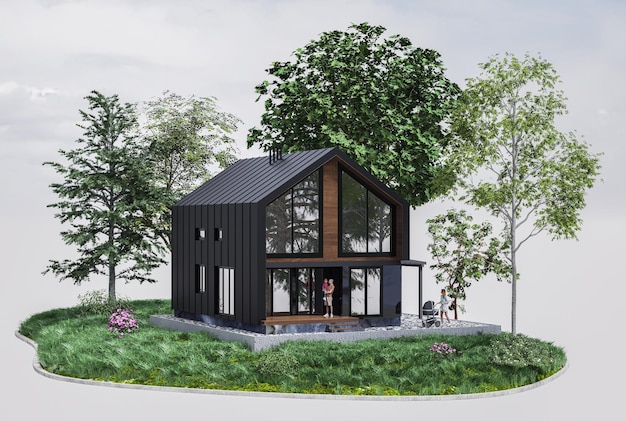 Rendering 3D di una casa moderna Barnhousestyle