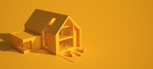 Rendering 3D di una casa moderna in tonalità gialle