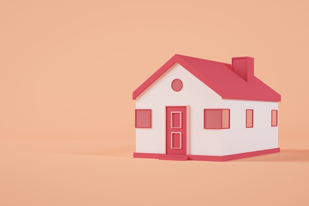 Rendering 3D di una casa rosa