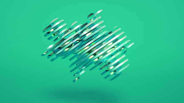 Rendering 3D di una composizione realistica. Sfere volanti, tori, tubi, coni e cristalli in movimento.Bellissimo minimalismo di sfondo di astrazione. Illustrazione 3D, rendering 3D.