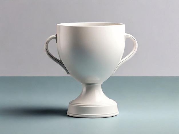 Rendering 3D di una coppa trofeo su uno sfondo grigio con ombra