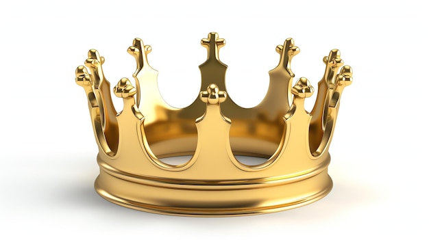 Rendering 3D di una corona d'oro su uno sfondo bianco La corona è fatta di un materiale d'oro lucido e ha un disegno dettagliato